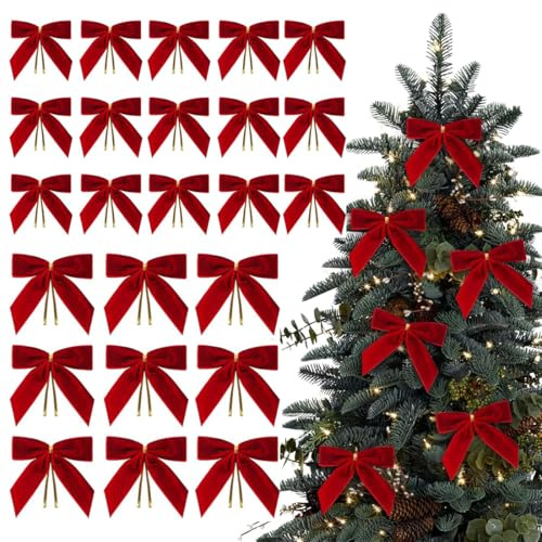 OIXYEY 24 Pièces Nœuds En Velours Rouge,Deco Sapin De Noel,Noeud Rouge Noel,Noeud Sapin De Noel,Décoration Noel,Cadeaux De Noël