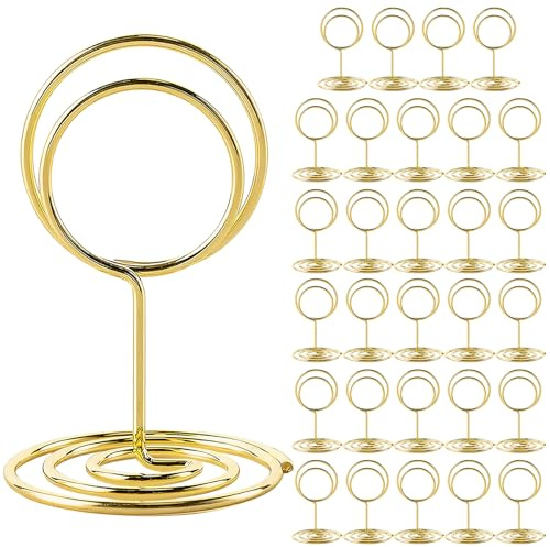 30 Portacarte da Tavolo Dorati, Mini Segnaposto Alti 5 cm, Portacarte da Tavolo, Portafoto, Adatti per Matrimoni, Feste, Decorazioni per la Casa, Feste di Compleanno, Promemoria da Ufficio, Foto