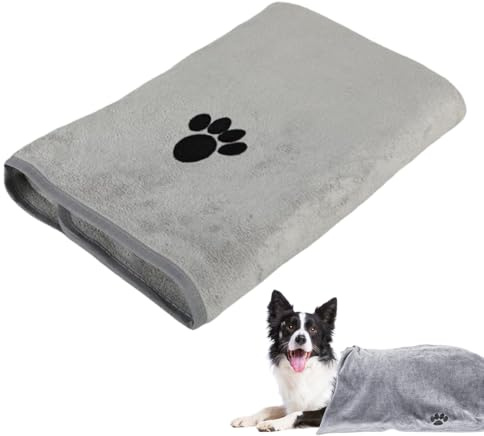 YIPFEN Serviette pour Animaux 1 Pièce, Super Absorbante, Douce, Séchage Rapide en Microfibre, Idéale pour Chiens, Chats et Autres Animaux (40 x 80 cm) (Gris)