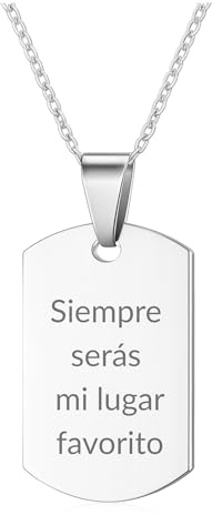 M&R Signature Colgante Personalizado de Acero Inoxidable para Mujer y Niña, Collar con Chapa Grabada Dorada o Plateada, Nombre, Fecha o Mensaje, Regalo Original con Caja Elegante (plateado)