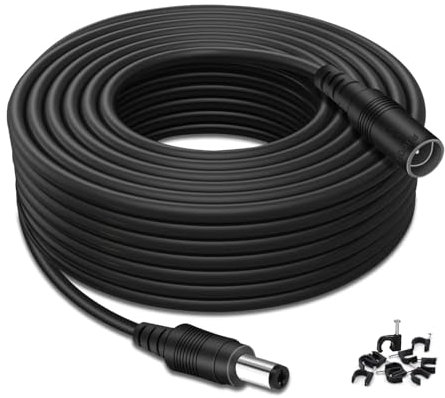 Tonton 10M DC Verlängerungskabel, DC 5,5mm x 2,1mm Netzteil Adapter Verlängerung Kabel mit Kabelschellen, 5521 Buchse auf Stecker für CCTV Überwachungskamera, IP-Netzwerkkamera, DVRs NVR usw. Schwarz