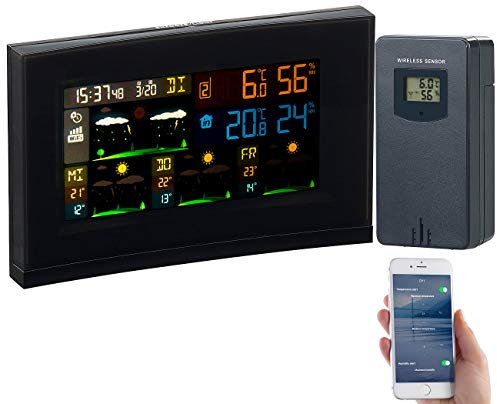 infactory Wetterstation WiFi: WLAN-Funk-Wetterstation mit Außensensor, Wettertrend & Datenlogger-App (Wetterstation mit Vorhersage, für Handy, Außensensoren)