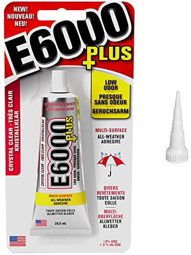 E6000 Plus - Pegamento para manualidades y boquilla de punta corta original, para tela, madera, joyas, cristal, gemas, cuentas adhesivas, etc. 26.6ml