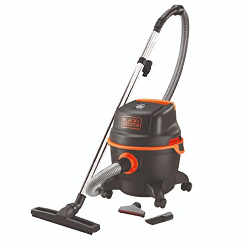 BLACK+DECKER BXVC15PE Wet & Dry Vacuum (UK Model), 1200 W, 15 Litre Capacity, 1.5 M Hose, 3 Stainless Steel Tubes, 3 Brushes, Tube Storage Hook, Float Switch, 5 M Cable, Plastic Body, Black
