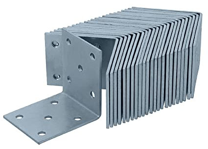 HELPMATE - 24 pièces equerre metal perforées 50x50x40 mm - Equerre de fixation galvanisé & passivé bleu - Connecteur bois avec une excellente protection contre la corrosion - Equerre fixation