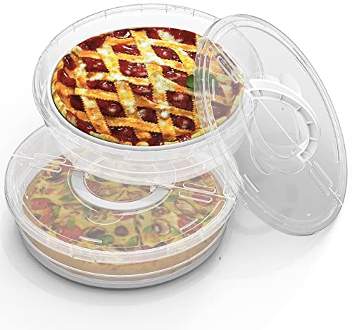 12inch 2 Pack Food Storage Container with Lid and Handle, Reusable 2 Compartments Pizza Slice Storage Container, Round Pie Carrier Leftover Pizza Keeper for Food Cake Cheesecake Tortilla Pastry