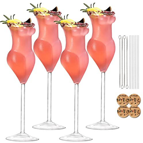 USEEKRIL Vinglas kroppsglasögon set med 4 kreativa cocktailglas skönhet dam 170 ml whisky dricksglas champagnebägare för dam natt fest hemma bar