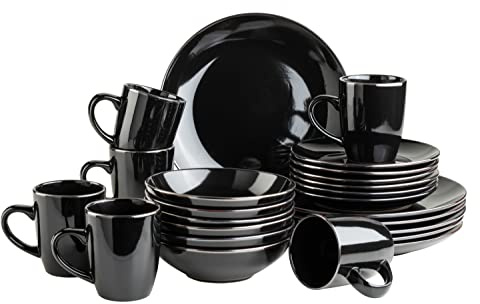 Set di stoviglie moderne per 6 persone, con bordo in ottone, servizio combinato da 24 pezzi, con forme senza bordi, colore nero