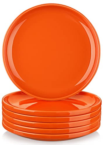 LOVECASA Dessertteller Porzellan, Geschirrset 6 Personen, 20.6cm Kuchenteller Frühstücksteller Pizzateller Pastateller für Mikrowellen Backofen Spülmaschinen, Tafelservice, Rund Teller Set Orange