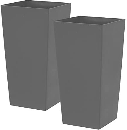 simpa 27L Large Square Milano Grande Planter Pot - GREY Set of 2 Pots - 51cm (H) x 26.5cm (W) x 26.5cm (D)