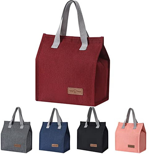 1 Stücke Lunchtasche,Kühltasche,Mittagessen Tasche,Isoliertasche,Tragbare Lunch-Taschen,Isolierte Thermotasche Tragetasche mit Folienfutter Wasserdichte für Herren Damen Arbeit Schule Picknick-Tiefrot