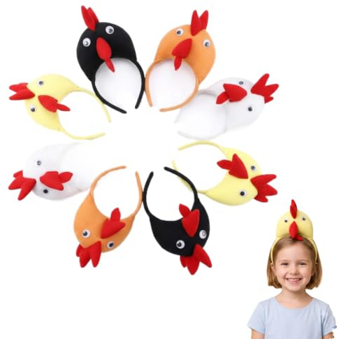 Veemoon 8pcs Funny Chicken Headband Cute Chicken Headband Party Rooster Headwear Chick Hair Hoop Fluffy Animal Ear Headwear Chick Hat Cosplay Costume for Christmas Masquerade Easter Adult Kids