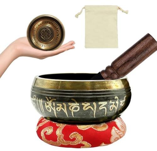 Tibetan Singing Bowl Set: Large Singing Bowl Set of 3 Pcs with Silk Cushion and Mallet, Sound Healing Meditation Gift