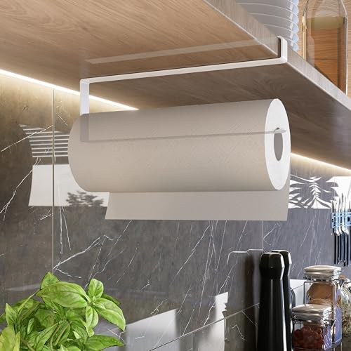 EDELREITER Küchenrollenhalter ohne Bohren | Hochwertiger Küchenrollen Halter | Küchen Organizer | Ideal als ZEWA Rollenhalter | Küchenpapierhalter | Kein Kleben | Küchenrollenhalter weiß