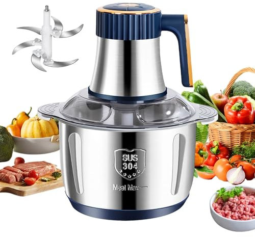 Picadora eléctrica, mini picadora de carne eléctrica 5L con 5 niveles de velocidad y 6 cuchillas de acero inoxidable, 500 W picadora de cocina para carne, verduras, alimentos para bebés y frutas (azul
