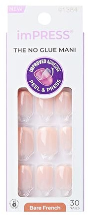 KISS Impressionnent Lot de 30 faux ongles courts en dentelle française Couleur chair