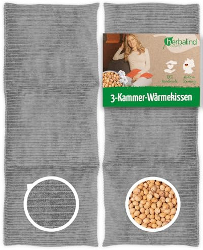 HERBALIND Robustes Kirschkernkissen Cord Premium 50x25cm 900g (L) - Handmade in Germany - Wärmekissen für Mikrowelle - 100% OEKO TEX Baumwolle für Erwachsene Kinder (Cordstoff, grau)