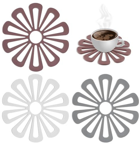 THKO Topfuntersetzer & Untersetzer Silikon Set: Untersetzer Hitzebeständig 3Stück - Multi Blume Top funtersetzer - rutschfest und Dekorative TopfUntersetzer - Coasters Silikon Einfach zu Reinigen