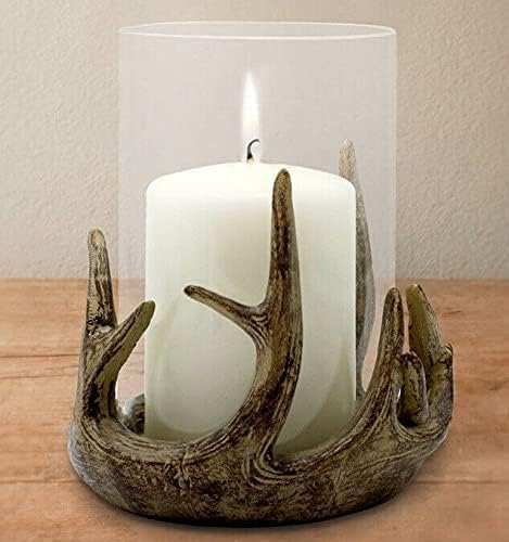 Antler Pillar Candle Holder Deer Glass Lantern Antique Vintage Hurricane Christmas Decoration