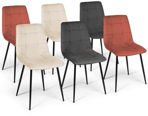 IDMarket - Lot de 6 chaises Mila en Velours Mix Color Terracotta x2, Gris foncé x2 et Beige x2
