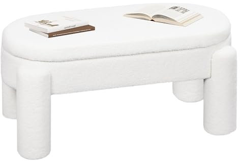 eSituro Sitzbank mit Stauraum, Polsterbank aus Teddystoff, 114x53x47 cm, Bettbank Schuhbank, gepolsterte Bank für Wohnzimmer Schlafzimmer Flur Eingang, 250 kg belastbar, Weiß, SOM0218