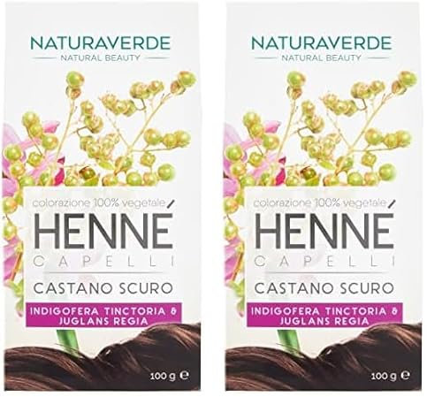 Naturaverde | Henne - Colore Castano Scuro, Tinta Senza Ammoniaca, 100% Vegetale - Tubo 100g