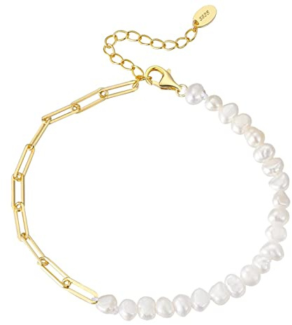 Bellitia Jewelry Bracciale da Donna con Perle coltivate barocche d'Acqua Dolce - Catena Disponibile in Argento 925 Placcato in Oro 18k, braccialetto per le Donne