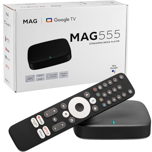 MAG 555 Original Infomir & hb-digital 4K HDR Multimedia Player Receiver HDR mit Google Assistant, Netflix, Prime Video, Disney+, YouTube, Dolby Atmos