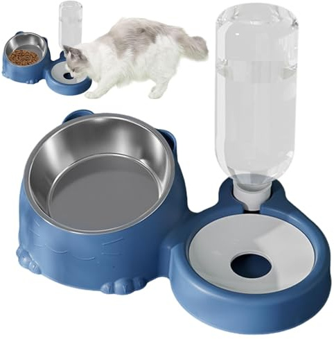 Set di ciotole per cibo e acqua per gatti,Ciotole per cibo e acqua per gatti,Ciotola per cibo per acqua per gatti staccabile | Ciotola per cibo per cani e gatti in acciaio inossidabile, bordi rialzati
