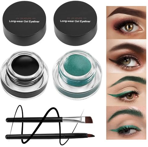 Boobeen 2 Colores Gel Delineador de Ojos Impermeable - Cejas Colores Gel Fórmula Larga Duración - Set de Maquillaje de Ojos con 2 Pack Pincel Delineador de Ojos y Pincel para Cejas