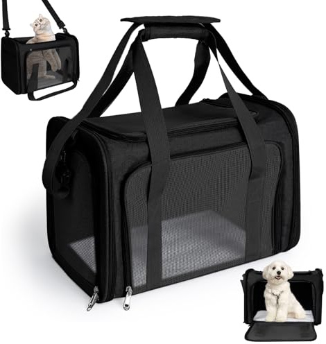 AiQInu Trasportino Gatto e Cani, Zaino pieghevole per gatti con tracolla regolabile, Borsa da Trasporto per Cani Gatti Capacità di Carico 3-6 kg, per Cani Gatti di Media Taglia in Aereo, Nero