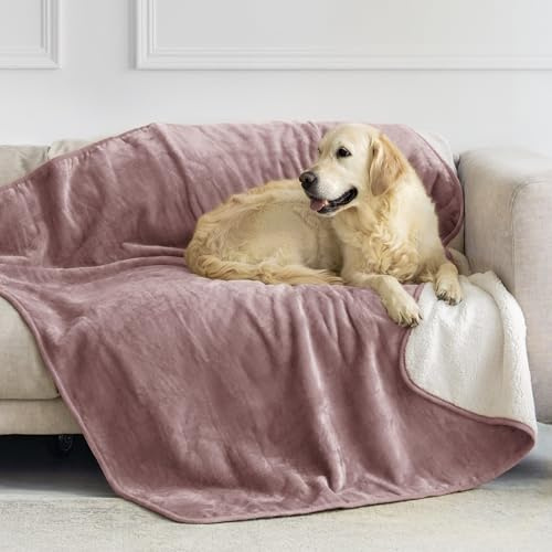 Dreamzie - Manta Impermeable Perro 127x152 cm - Mantas Perros Medianos Reversible y Lavable - para Sofá y Cama - para Perro Pequeño - Sherpa -Rosa Claro