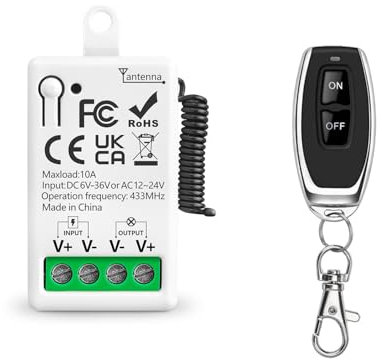 Tedeligo Interruptor de control remoto inalámbrico de 433 MHz CC 6V 24V 36V CA 12V 24V 10 A receptor de relé y 1 transmisor para iluminación LED de electrodomésticos