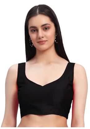 Dam färdig sari blus ärmlös choli magtröja älskling hals festkläder indisk etnisk blus, Svart, XS