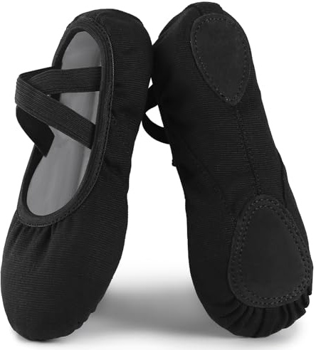 Acfoda Chaussures de Ballet Fille Toile Élastique Demi Pointe Danse Classique Chaussons Femme Doux Gymnastique Ballerines Split Semelle pour Adultes Noir 39