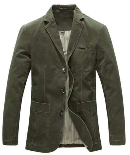 Allthemen Herrkavaj sportig slim fit blazer bomull fritidsjacka använd look sportjacka, Mörkgrön, S