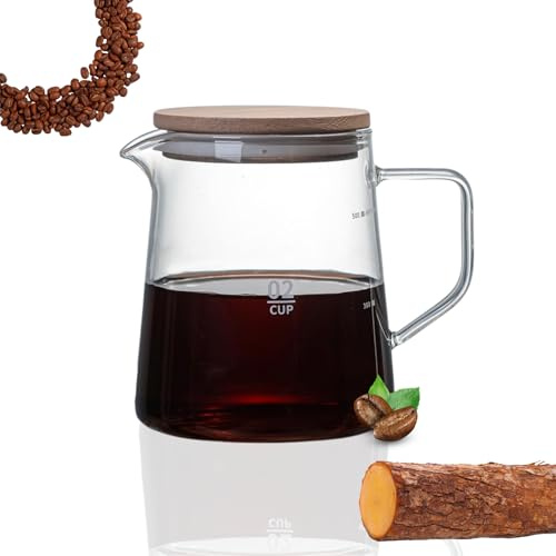 Rankomu Caffettiera in vetro borosilicato di alta qualità, con coperchio in legno (500 ml), resistente alle temperature, leggera, lavabile in lavastoviglie, per casa, ufficio, campeggio