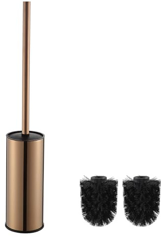 BGL Escobillero de inodoro redondo de oro rosa | Juego de soporte y cepillo de acero inoxidable independiente con soporte higiénico | Diseño elegante para baño y aseo de invitados