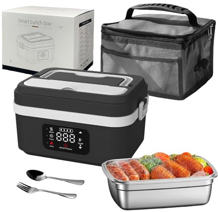 Almuerzo eléctrico con batería, almuerzo caja para adultos de 1,3 L, recargable para almuerzo eléctrico con temporizador y función, carcasa desmontable, cuenco calefactor batería para trabajo (A)