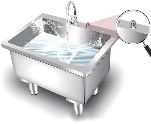 Stainless Steel Floor Mop Sink with Deep Basin - Large Capacity Slop Sink with Adjustable Legs & Faucet, Freestanding Design for Laundry Room