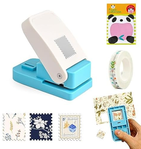 Räktangelformad stämpel för frimärken 2,5 x 2 cm, hävstångsstämpel med 1 rulle tejp och Panda-snabbfack, pappersstämpel för pappersbastel, scrapbooking, gör-det-själv korttillverkning, presentkort