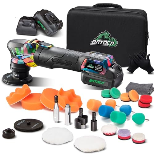 BATOCA S4 Professionnel Polisseuse Sans Fil pour Détails,Moteur Brushless,DA/RO Polir,25mm/75mm/Mini Polisseur Voiture Set,2.5Ah 12V Batteries,2000-5500tr/min,Lustreuse Polissage Cirage pour Phares