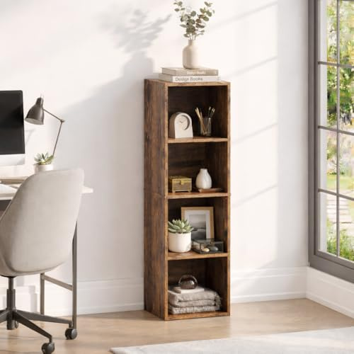 Vida Designs Oxford 4 Tier Cube Bookcase, Dark Wood, Wooden Shelving Display Storage Unit Office Living Room Furniture