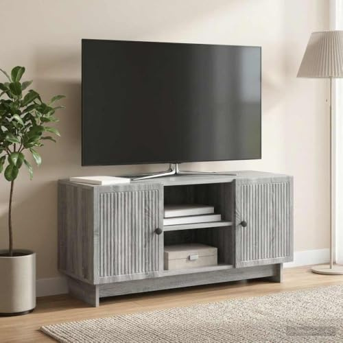 Boltkex TV-skåp grå Sonoma trämaterial 102 x 34,5 x 50 cm med 2 dörrar och justerbar hylla, TV-skåp lågbord för vardagsrum, hemmabio och ordning