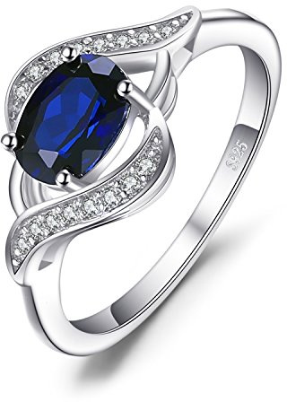 JewelryPalace Anillo de Compromiso Mujer Plata Oro 14k Oro Rosa, Ola Anillo Promesa con 1ct Zafiro Azul Creado, Anillos Niña con Piedra Preciosa Corte Ovalado, Conjunto Joyas Mujer