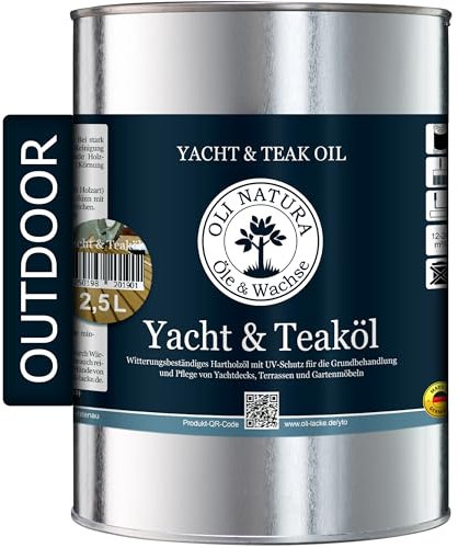 OLI-NATURA Yacht & Teaköl - Holzöl für Außen - 2,5 Liter, Natur - Premium Leinöl mit Schutz vor UV-Strahlung, Verwitterung, Versprödung & Vergrauung - Geeignet für fast alle Holzarten