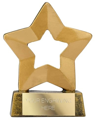 TROPHIESPLUSMEDALS Personalised Mini Stars Award Trophy - Gold, Free Engraving | 8cm | Kids Party, Sports Day & School Reward