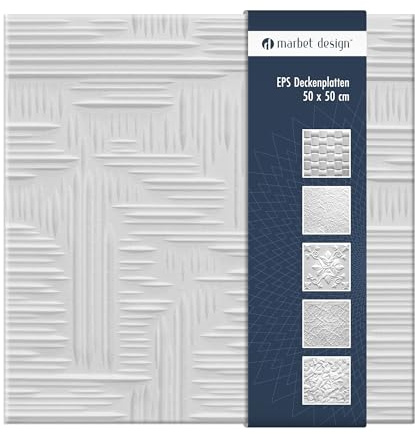 Paneles de techo de poliestireno EPS - Paneles de techo ligeros y robustos de diseño moderno - (10QM Paquete económico NORMA2 BLANCO 50x50cm) Revestimiento para techos