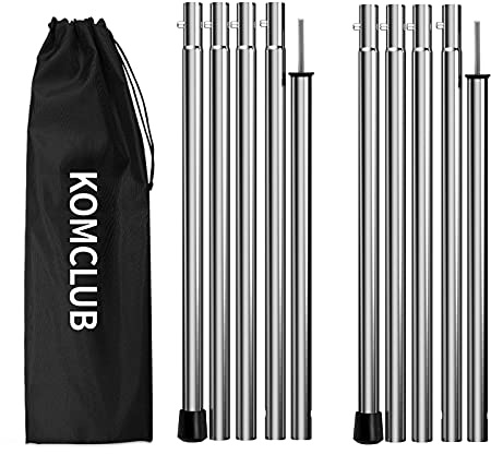 KOMCLUB Telescoping Tent Poles - Adjustable Heavy Duty Camping Poles - Thickened Stainless Steel - Set of 2 - For Tarp, Awning, Canopy, Beach Shelter, Sun Sails