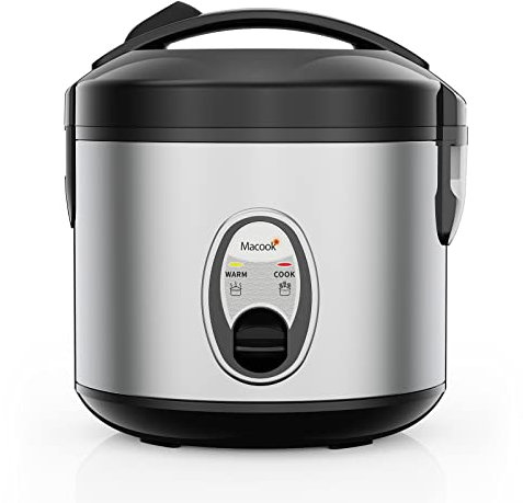 Macook Rice Cooker & Steamer (5 Cups, 1 Litre) for 1-10 People - Stainless Steel, Non-Stick Pot, BPA-Free, Automatic Cooking and Auto Warm Function - High-Temperature Protection Design - 400W
